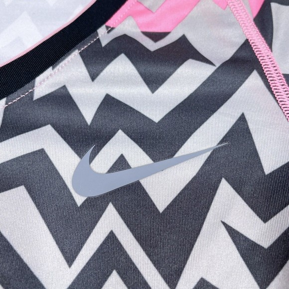 Nike Pro Shirt Womens Size XS Pink Black V Neck Fitted Printed Active 542269-658 - Picture 5 of 11